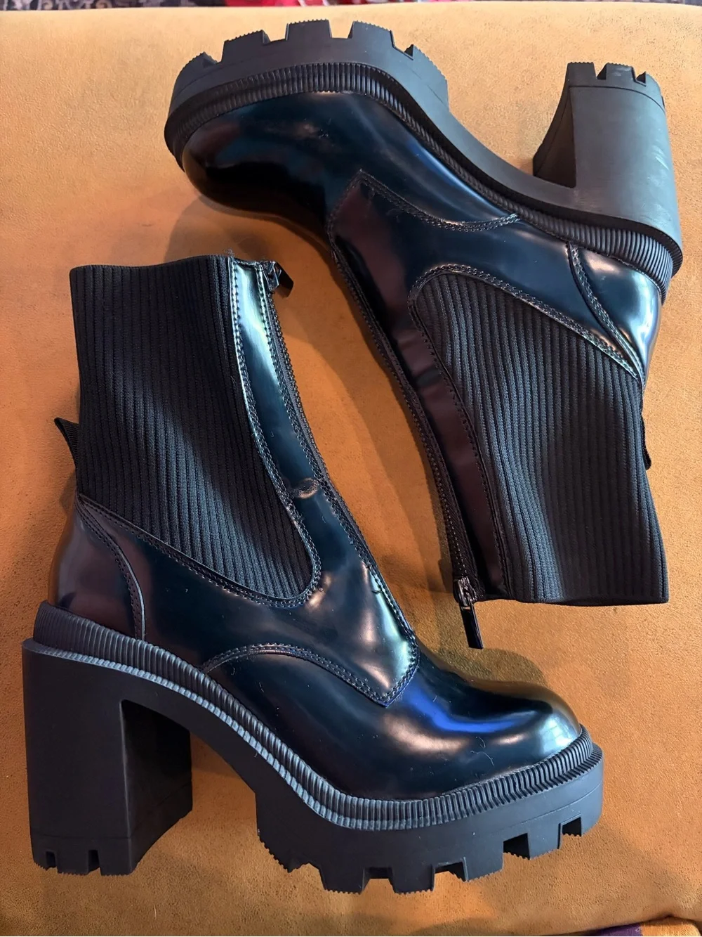 Forever 21 Black Patent Front-Zip Ankle Boots